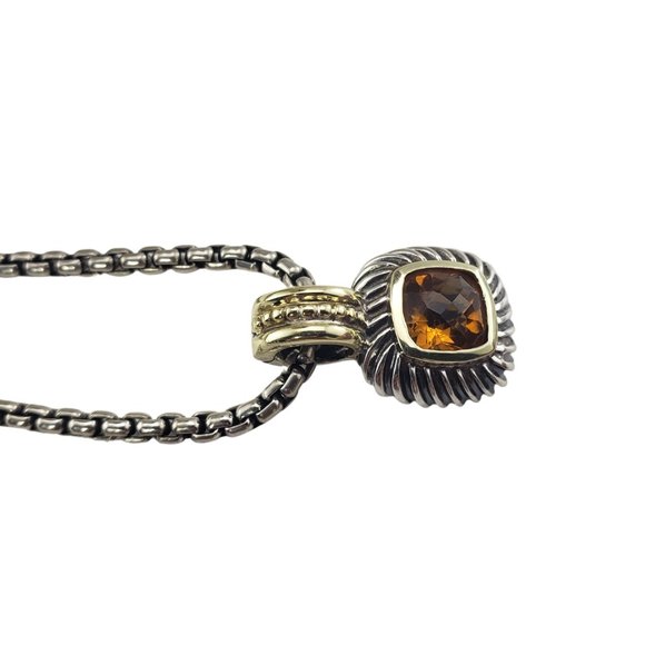 David Yurman Sterling Silver and 14 Karat Yellow Gold Citrine Pendant Necklace - Picture 3 of 8